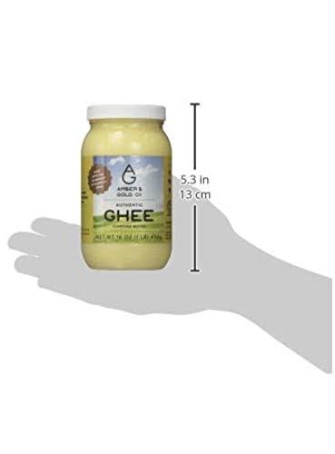 Amber & Gold - Authentic Ghee - Keto, Paleo & Gluten Free Friendly Food - Great for Healthy Snacks, Toast, Crackers, Pasta, Coffee Creamer & Cooking - 16oz