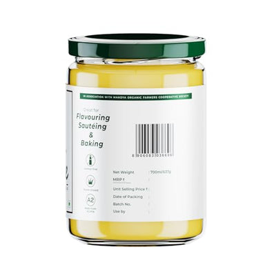 Grass Fed A2 Ghee 23 oz (700 ml) – Bilona Desi Cow Clarified Butter | Lactose Free, Pasture Raised by Organic Mandya