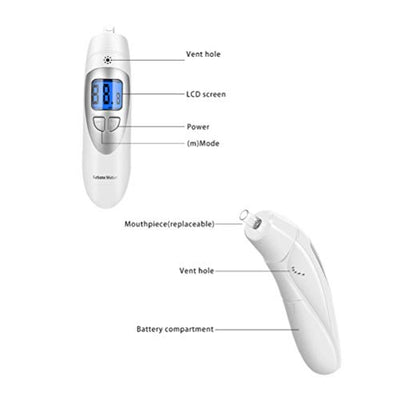 Ketone Breathalyzer, Ketogenic Breath Ketosis Breath Ketone Analyzer with 10 Mouthpiece(White)