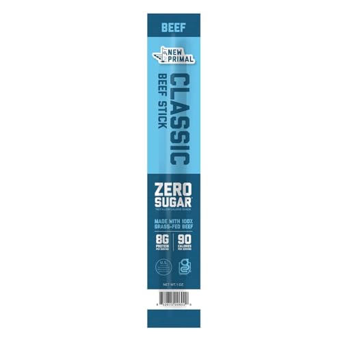 The New Primal Classic Beef Meat Stick, Whole30 Approved, Paleo, Keto, Pantry Staple, Certified Gluten Free, Low Carb, High Protein Snack, Sugar Free, Grass-fed Beef, 1 Oz, 1 Ounce (Pack of 1)