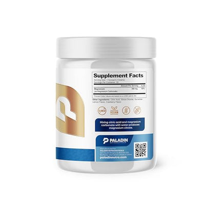 Paladin Nutraceuticals Magnesium Powder - Anti-Stress Drink Mix for Calm & Regularity - Magnesium Citrate Supplement - Relaxation, Muscle & Heart Support - Cranberry Lemonade Flavor - 30 Servings