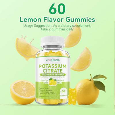 Potassium Citrate 1000mg Gummies, Potassium Supplement for Adults Women and Men, with Magnesium, Vitamin B6 Chewable Supplements, Support Electrolyte Balance, Leg Cramps & Muscle Health, 60 Count