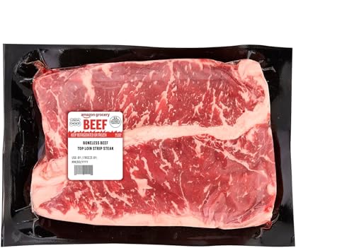 Amazon Grocery, Beef Top Loin Strip Steaks, Boneless, Value Pack, USDA Choice, Weight Varies