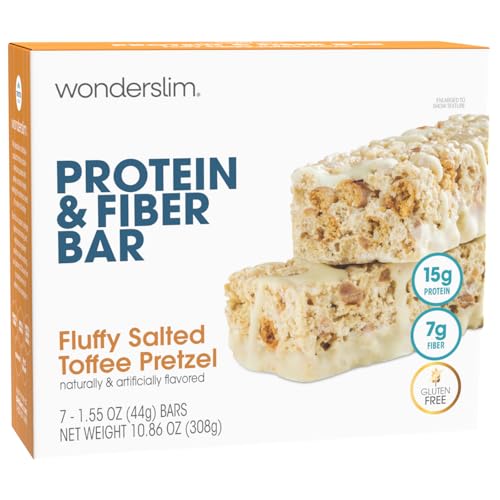 Wonderslim High Fiber Protein Bars, Salted Toffee Pretzel | 15g Protein, 7g Fiber | Low Sugar, Low Carb | Healthy Indulgence | Satisfying, Supports Energy & On-the-Go Convenience, 7 Pack