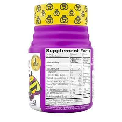 Zarbee’s Kids Elderberry Immune Support Supplement Gummies, Vitamins A C D3 E & Zinc, Elderberry Extract, Gluten & Gelatin Free, No Artificial Flavors, Natural Berry Flavor, Ages 2+, 42 Ct