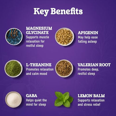 Magnesium Glycinate Powder for Sleep - Magnesium Sleep Aid Without Melatonin - Natural Sleep Drink Mix with GABA, L-Theanine, Apigenin, Valerian & Lemon Balm
