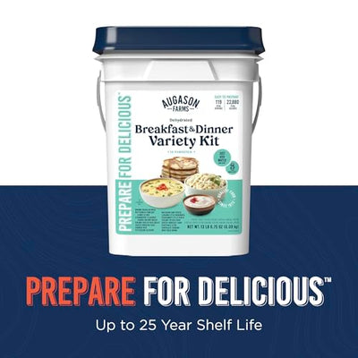 Augason Farms Breakfast and Dinner Variety Kit, Emergency Food Supply Dehydrated Meal Survival Bucket - 119 Servings