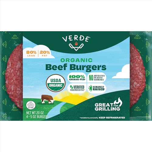 Verde Farms, Beef Burgers, Organic, Grass-Fed, 1.25 lb, Pack of 4