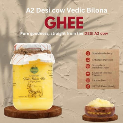 Indicow A2 Desi Cow Ghee, Clarified Butter | Grass Fed Cows | (1000ML(33.8oz), A2 Cow Ghee (Sahiwal Cows)) | Clarified Butter Fat, Keto, Paleo, Lactose Free, Casein Free, Non-GMO |a2 ghee organic