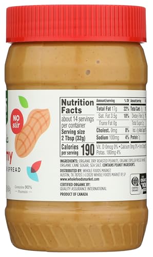 365 by Whole Foods Market, Organic Creamy Peanut Butter Spread, No Stir, 16 Ounce
