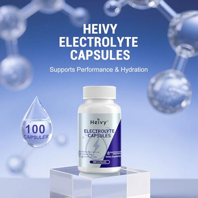 Heivy Electrolyte Capsules, High Sodium Salt Tablets (500mg Sodium &100mg Potassium), Salt Pills for POTS, Running, Keto, Electrolytes for Hydration Supplement - 100 Count (Size 0) - Made in USA