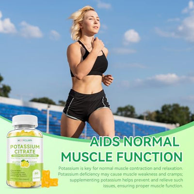 Potassium Citrate 1000mg Gummies, Potassium Supplement for Adults Women and Men, with Magnesium, Vitamin B6 Chewable Supplements, Support Electrolyte Balance, Leg Cramps & Muscle Health, 60 Count