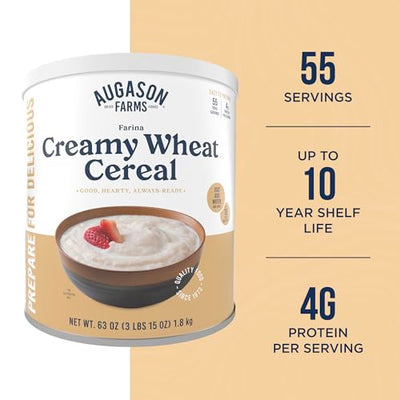 Creamy Wheat Cereal Can Emergency Food Supply, 55 Servings, 10 Year Shelf Life - Instant Breakfast Food and Healthy Snack