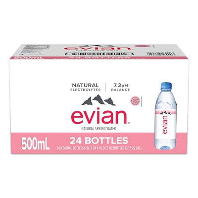 evian Natural Spring Water, PH Balanced with Natural Electrolytes, 16.9fl oz./500mL Bottles (pack of 24)