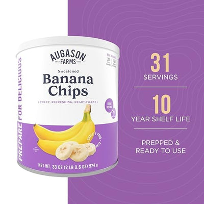 Augason Farms Sweetened Banana Chips Emergency Food Supply, 31 Servings, 10 Year Shelf Life, Great for Cooking, Baking, and Snacks - Dehydrated Meals, Survival Food Camping Essentials Can