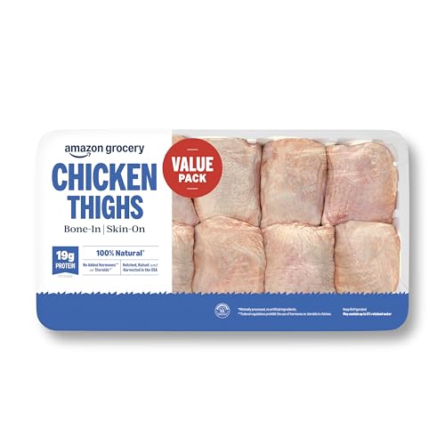 Amazon Grocery, Chicken Thighs Value Pack, Bone-In Skin-On, 100% Natural, Weight Varies