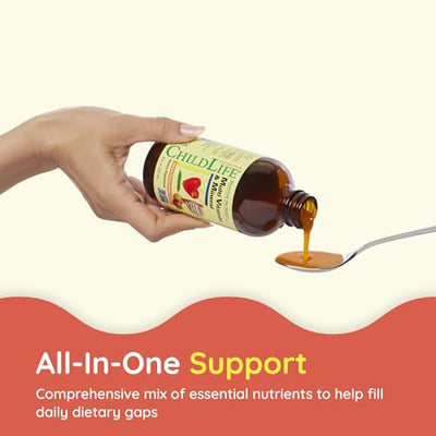 CHILDLIFE ESSENTIALS Kids Multivitamin & Mineral - Kids Vitamins, Liquid Multivitamin for Kids, Toddler Multivitamins, Liquid Vitamins, Baby Multivitamin - Natural Orange & Mango, 8 Fl Oz (Pack of 1)