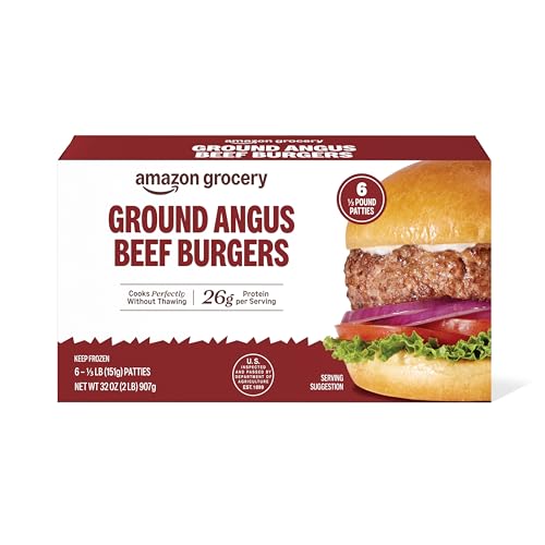Amazon Grocery, Ground Angus Beef Burgers, 32 Oz, 6 Ct, Frozen