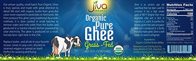 Organic Grass Fed Ghee 16 Ounce - Mantra Infused, Traditional Ayurvedic Method - Non GMO Pasture Raised - By Jiva Organics