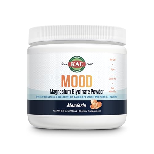 KAL Mood Magnesium Powder with L-Theanine - Mandarin Flavor Magnesium Supplement - Relaxation Support, High Absorption, No Added Sugar, Vegan, Gluten Free, Made Without Soy - 40 Servings, 9.8 oz