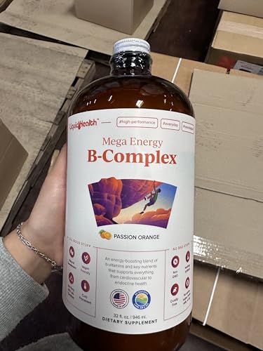 LIQUIDHEALTH Mega Energy Methylated B-Complex, Adult Liquid Vitamin Supplement - Increase Energy, Relieve Stress & Fatigue, Immune Support, Heart & Gut Health - Made in USA, Vegan, Sugar-Free (32 oz)