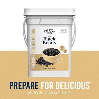 Dried Black Beans Emergency Food Supply, 237 Servings, 30 Year Shelf Life, Good Source of Iron, Protein, and Potassium, High in Fiber - Dehydrated Meals, Survival Food Camping Essentials, 4 Gallon Bucket