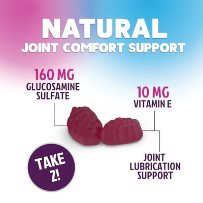 Joint Support Gummies - Glucosamine Plus Vitamin E Nature's Joint Support Supplement for Occasional Discomfort for Back, Knees & Hands - Cartilage & Joint Health & Flexibility Support - 120 Gummies
