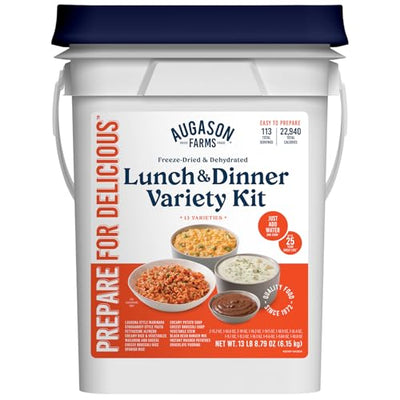 Augason Farms Lunch & Dinner Variety Kit Emergency Food Supply, 113 Servings, 25 Year Shelf Life - Dehydrated Meals, Survival Food Camping Essentials, 4 Gallon Bucket