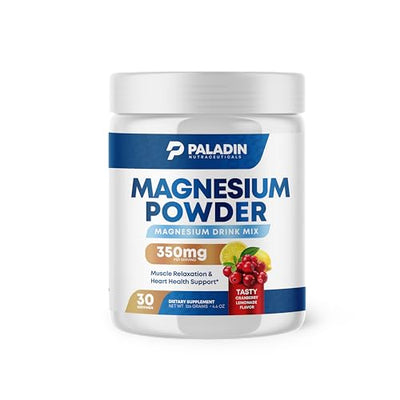 Paladin Nutraceuticals Magnesium Powder - Anti-Stress Drink Mix for Calm & Regularity - Magnesium Citrate Supplement - Relaxation, Muscle & Heart Support - Cranberry Lemonade Flavor - 30 Servings