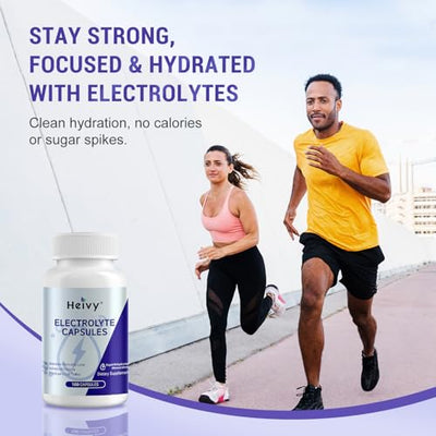 Heivy Electrolyte Capsules, High Sodium Salt Tablets (500mg Sodium &100mg Potassium), Salt Pills for POTS, Running, Keto, Electrolytes for Hydration Supplement - 100 Count (Size 0) - Made in USA