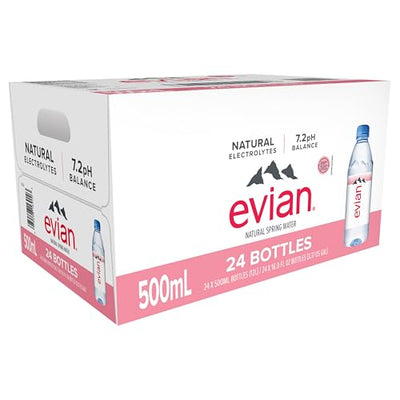 evian Natural Spring Water, PH Balanced with Natural Electrolytes, 16.9fl oz./500mL Bottles (pack of 24)