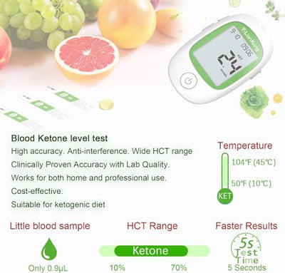 YiLianKang Blood Ketone Meter and 15 Blood Ketone Test Strips and 15 Lancets, Ketone Monitor Kit For Ketogenic Diet, Keto Test Check Ketosis, 5 Second Fast Get Results