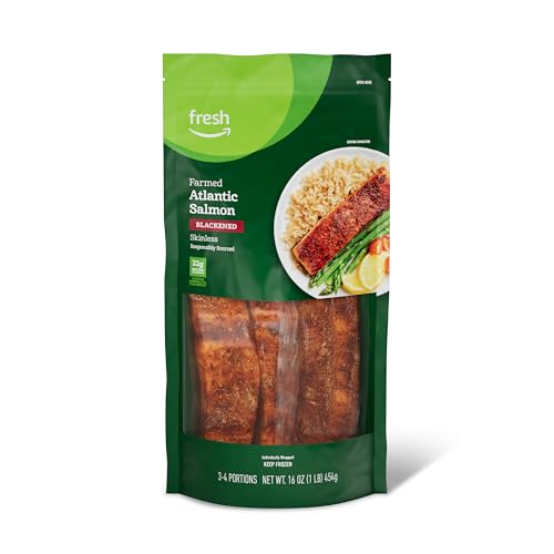 Amazon Fresh, Farmed Atlantic Blackened Salmon, 16 Oz (Frozen)