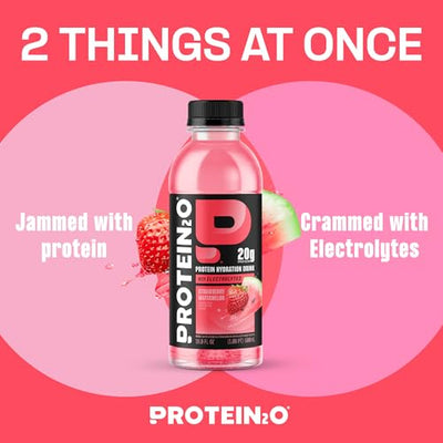 Protein2o Hydration Drink - 2-in-1 Liquid Clear Whey Protein Isolate and Electrolyte Drink - 20g Protein, Vitamins B5, B6 - Post-Workout Recovery - 16.9 Fl Oz - 12 Count Strawberry Watermelon