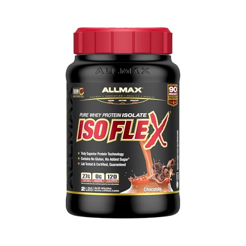 ALLMAX ISOFLEX Pure Whey Isolate Protein Powder - Gluten Free, Low Lactose, Sugar-Free - High-Protein, Clean, Keto-Friendly for Pre Post Workout Supplement for Women and Men | Chocolate, 2lb