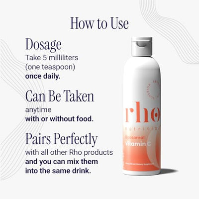 Rho Nutrition Liposomal Vitamin C – Ultra High Absorption Liquid Vitamin C Supplement - Supports Immune System, Collagen Production, and Overall Health for Men and Women