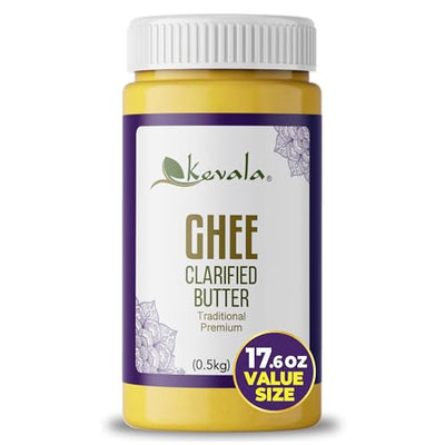 Kevala Ghee Clarified Butter - Made with Grass Fed Cow's Milk, Casein-Free and Lactose-Free Substitute to Regular Butter, Perfect for Bulletproof Coffee, Great for Keto and Low-Carb Diets, 17.6 oz