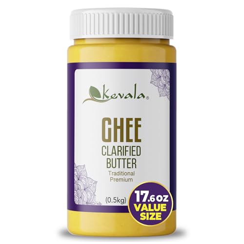 Kevala Ghee Clarified Butter - Made with Grass Fed Cow's Milk, Casein-Free and Lactose-Free Substitute to Regular Butter, Perfect for Bulletproof Coffee, Great for Keto and Low-Carb Diets, 17.6 oz