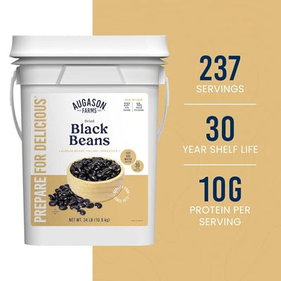 Dried Black Beans Emergency Food Supply, 237 Servings, 30 Year Shelf Life, Good Source of Iron, Protein, and Potassium, High in Fiber - Dehydrated Meals, Survival Food Camping Essentials, 4 Gallon Bucket
