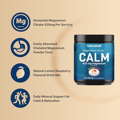 Calm Magnesium Powder, 1lb | Drink Mix for Sleep, Muscle, Bone & Mood Support – Sugar Free Lemon Raspberry Flavor – Chelated Magnesium Citrate for High Absorption – Vegan, Non-GMO