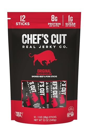 Chef’s Cut Real Snack Sticks | High Protein Meat Snack, 8g Protein & 90 Calories, Gluten Free, Keto-Friendly, Premium Smoked Beef & Pork Blend | Original Smokehouse | 1 oz Stick (12-Count Bag)