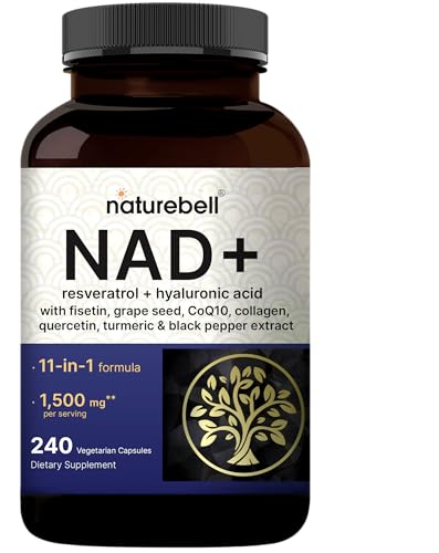 NatureBell NAD+ Complex 1,500mg Per Serving, 240 Veggie Capsules | NMN Supplement Alternative | NAD Plus Resveratrol, Hyaluronic Acid, Quercetin, Fisetin, Collagen, & More – Non-GMO