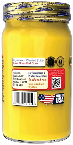 Rani Ghee Pure & Natural from Grass Fed Cows (Clarified Butter) 8oz (227g) ~ Glass Jar | Paleo Friendly | Keto Friendly | Gluten Free | Product of USA