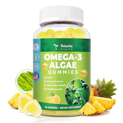 10-in-1 Vegan Omega-3 Gummies 1500mg with DHA 600mg, EPA 400mg, Phytosterols, Turmeric, CoQ10, Phosphatidylserine, Monk Fruit, Algae Omega 3 Supplement Fish Oil Alternative for Adults & Teens - 60 Cts