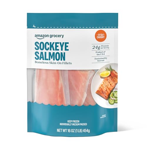 Amazon Fresh, Wild Caught Alaskan Sockeye Salmon, Frozen, 1 Lb