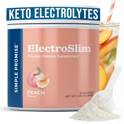 Simple Promise ElectroSlim - Sugar-Free Keto Electrolytes Powder - No Sugar Formula for Daily Energy Support and Hydration, Low Sodium Organic Electrolytes Powder, 30 Servings, Peach Flavor