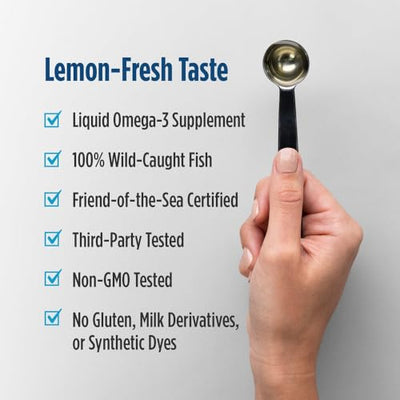 Nordic Naturals Ultimate Omega Xtra Liquid, Lemon Flavor - 8 oz - 3400 mg Omega-3 + 1000 IU Vitamin D3 - EPA & DHA - Brain, Heart, Joint, & Immune Health - Non-GMO - 48 Servings