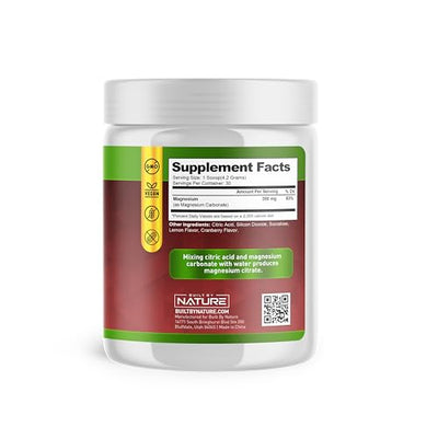 Built by Nature Magnesium Powder - Anti-Stress Drink Mix for Calm & Regularity - Magnesium Citrate Supplement - Relaxation, Muscle & Heart Support - Cranberry Lemonade Flavor - 30 Servings