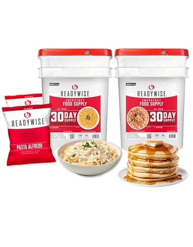 ReadyWise 30 Day Emergency Food Supply - 296 Servings, 2 Buckets, Freeze Dried Protein Meals, Survival Food Storage, Ready to Eat, up to 25 Year Shelf Life