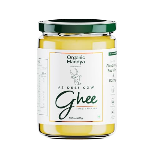 Grass Fed A2 Ghee 23 oz (700 ml) – Bilona Desi Cow Clarified Butter | Lactose Free, Pasture Raised by Organic Mandya